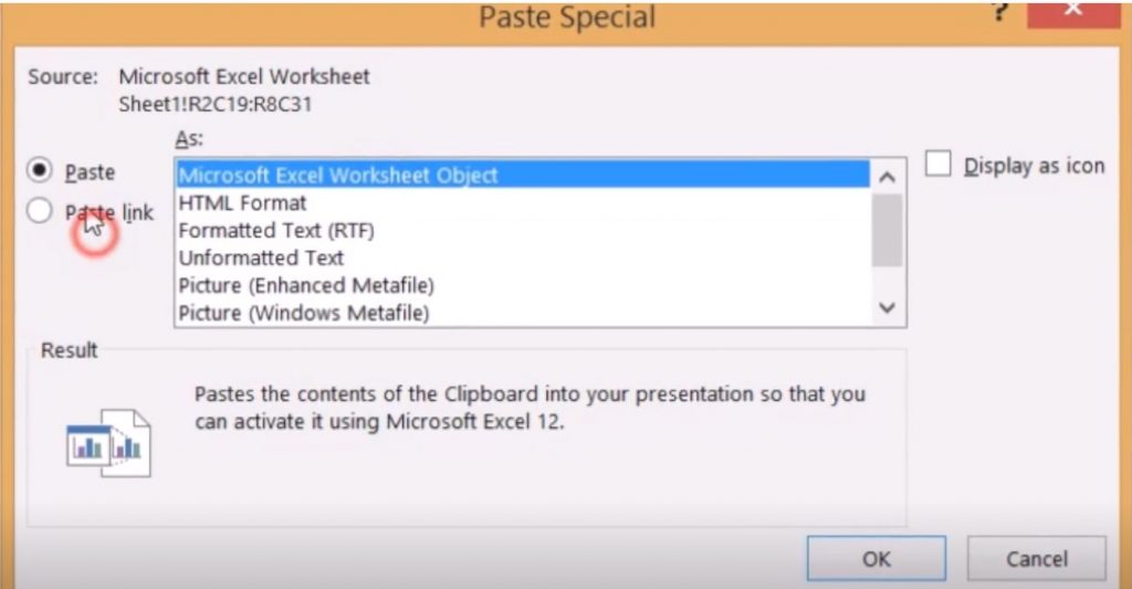 Link Excel to PowerPoint: Special Paste